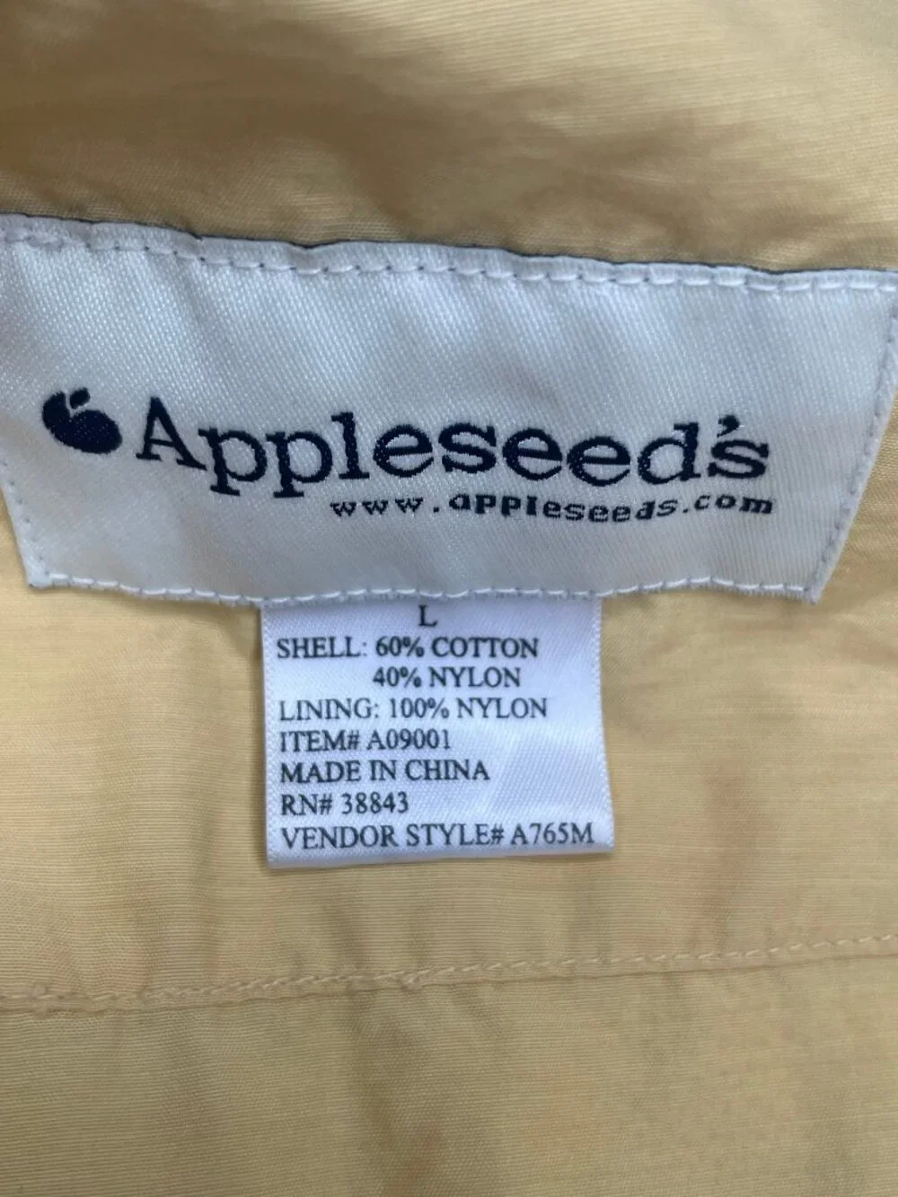 Appleseed's Pastel Yellow Gorpcore Hooded Windbreaker Jacket Mesh Lined Large